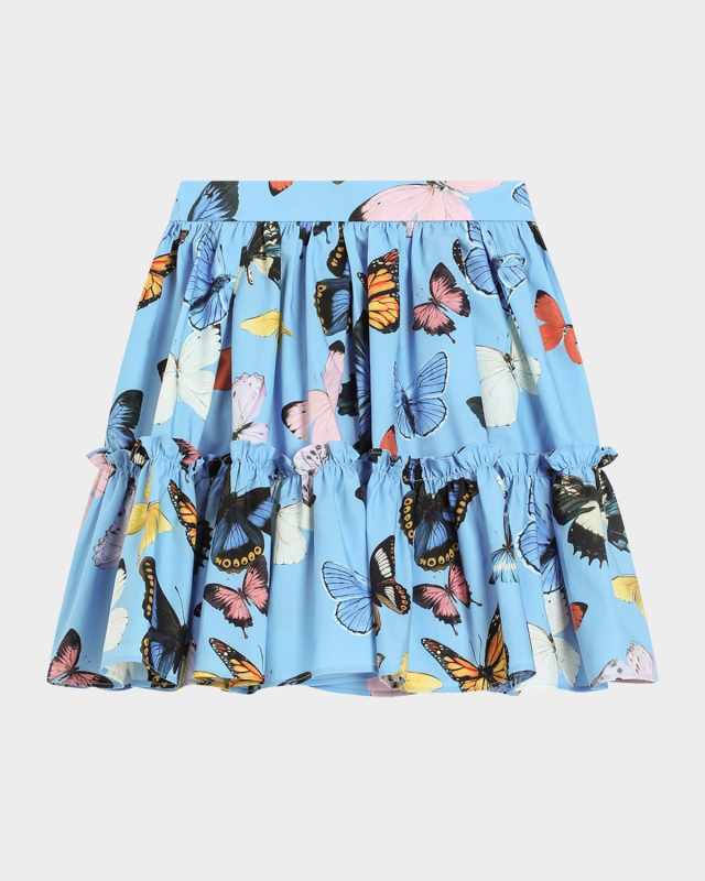 Girl's Flounced Butterfly-Print Skirt, Size 8-